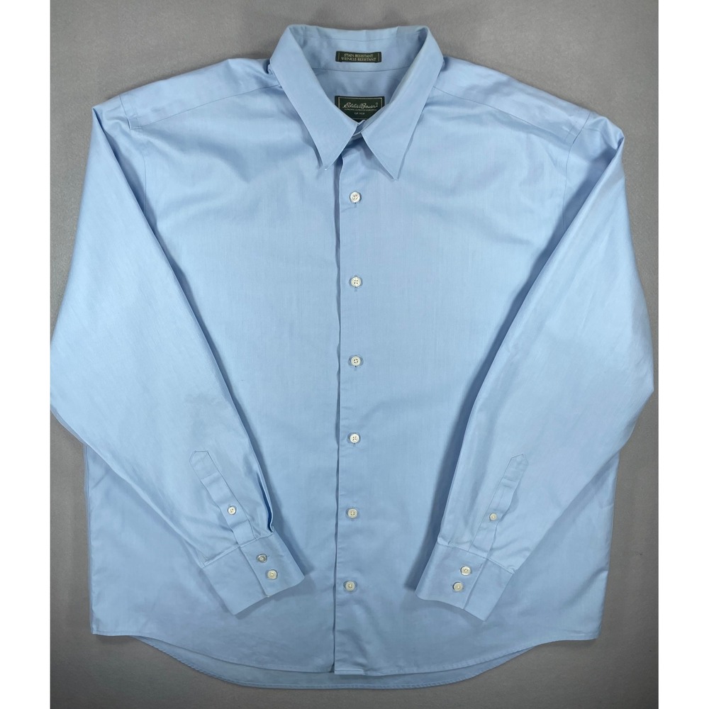Eddie Bauer Mens Button Down Shirt Light Blue Herringbone Cotton XL
